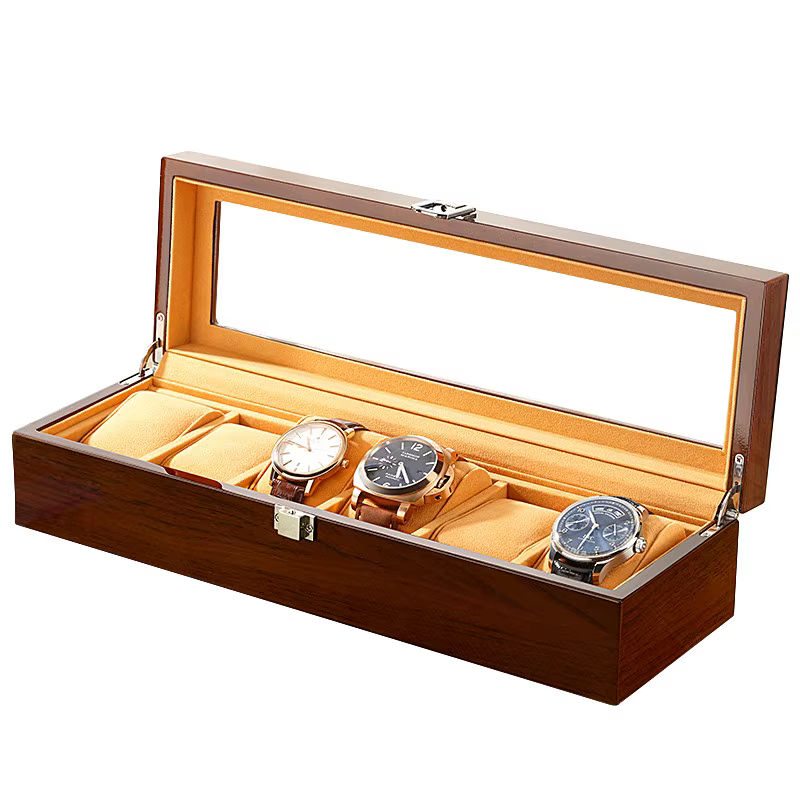 Boîtes à montres noires à 6 emplacements en bois pour hommes, présentoirs de montres, organisateurs