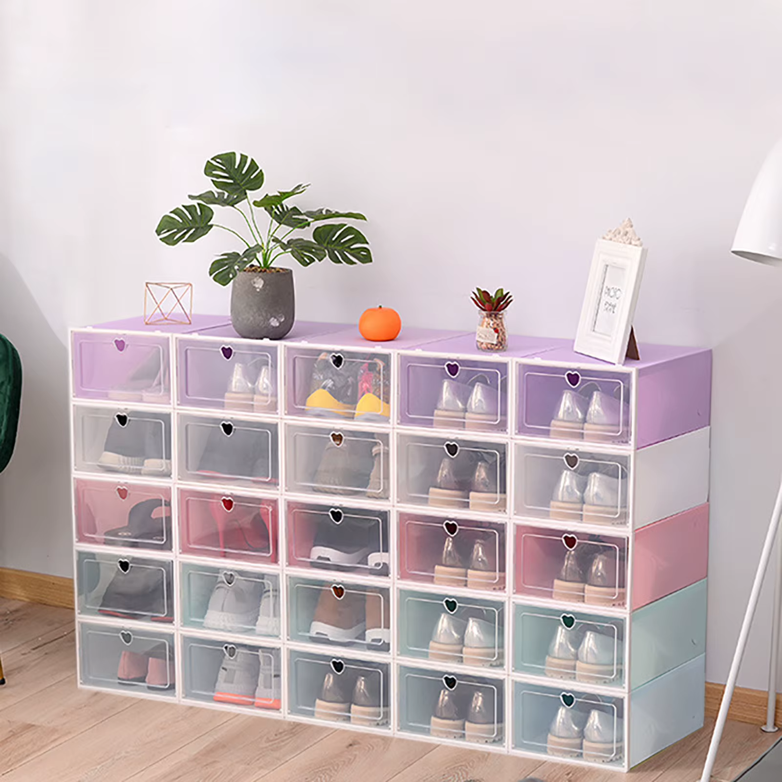 Boîtes de rangement empilables pour chaussures, 5 documents, boîtes à chaussures à rabat en plastiqu