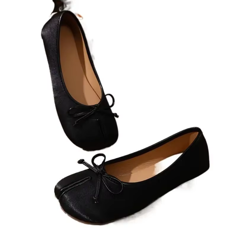 Ballerines Tabi pour femmes, chaussures plates à bout fendu, élégantes avec nœud, à enfiler, style v
