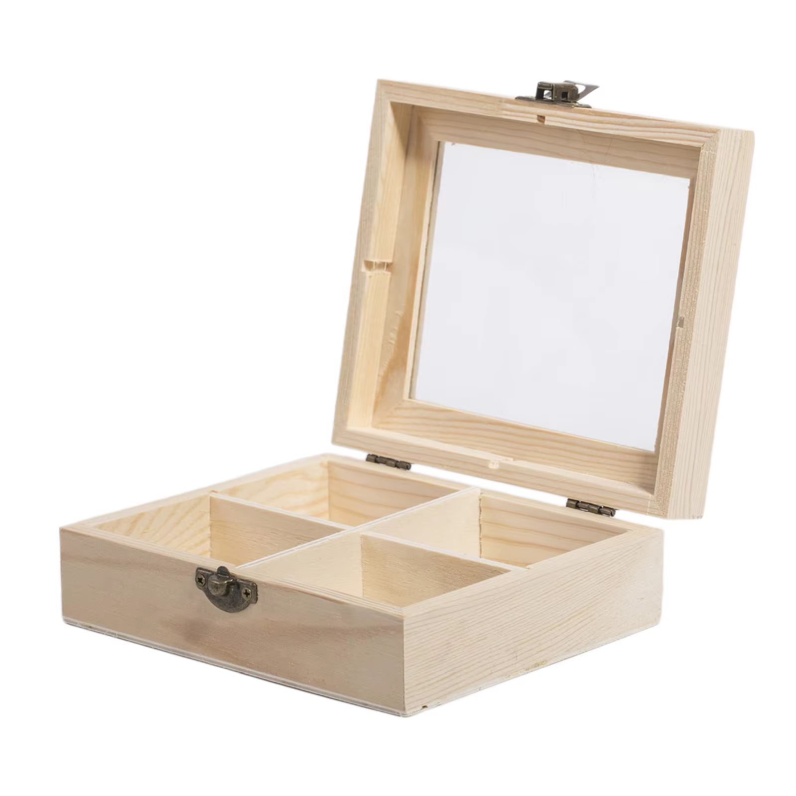 Boîte à thé en bois avec fenêtre en verre, vitrine à café, coffre à sachets de thé, compartiment 4, 