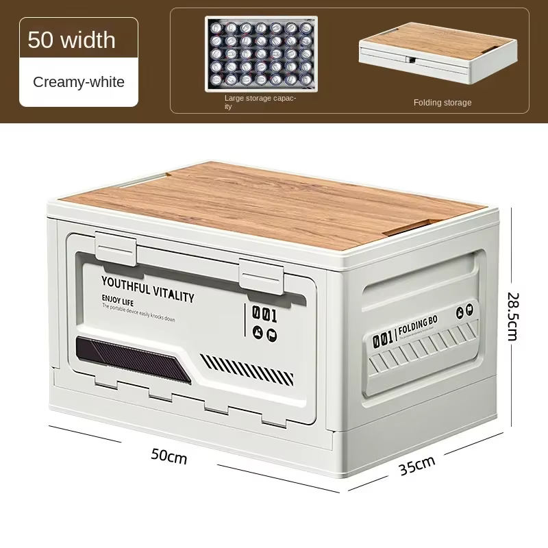 Boîte de rangement pliable avec couvercle en bois, organisateur multifonctionnel pour coffre de voit