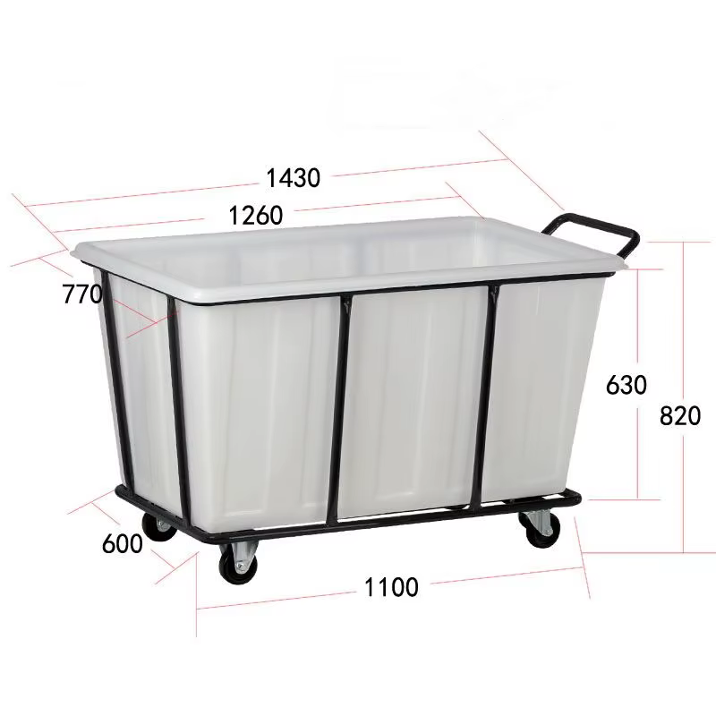 Chariot à linge en plastique de grande capacité d'occasion commerciale d'usine d'hôpital d'hôtel