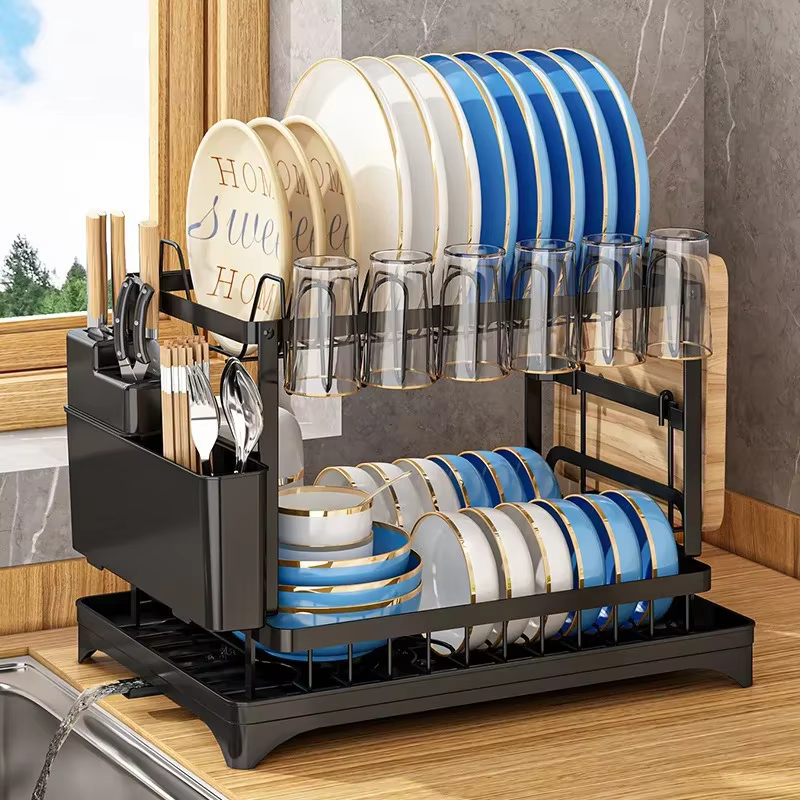 Étagère de cuisine multifonctionnelle pour vaisselle et couverts, égouttoir à vaisselle et support d