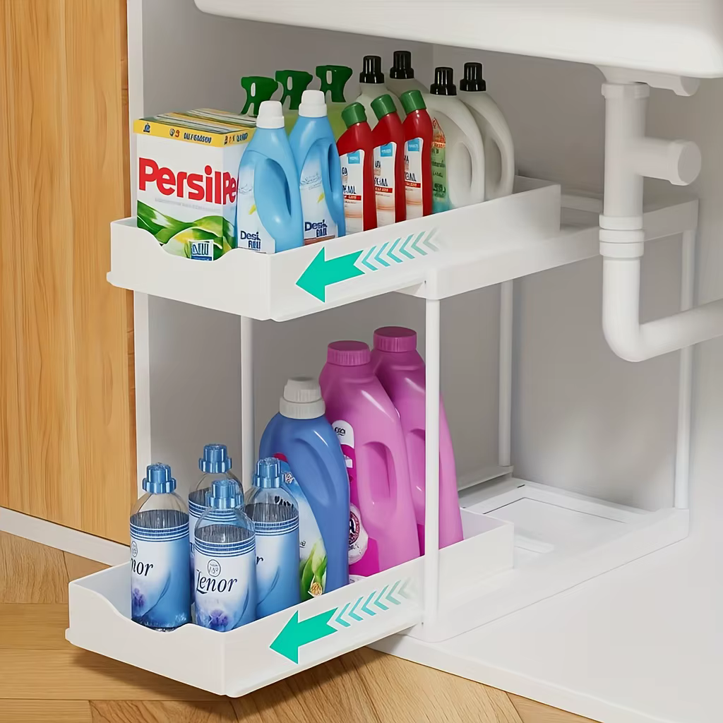 Étagère de rangement sous évier pour cuisine avec étagères coulissantes, solution de rangement à deu