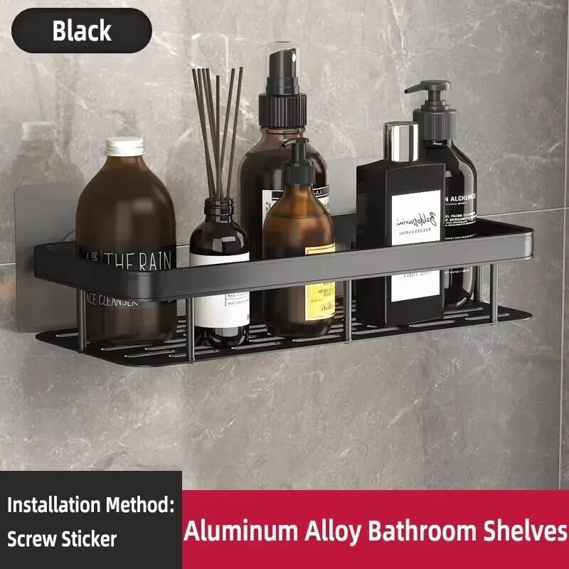 Étagère de salle de bain murale sans perçage pour rangement de maquillage, shampoing et accessoires 