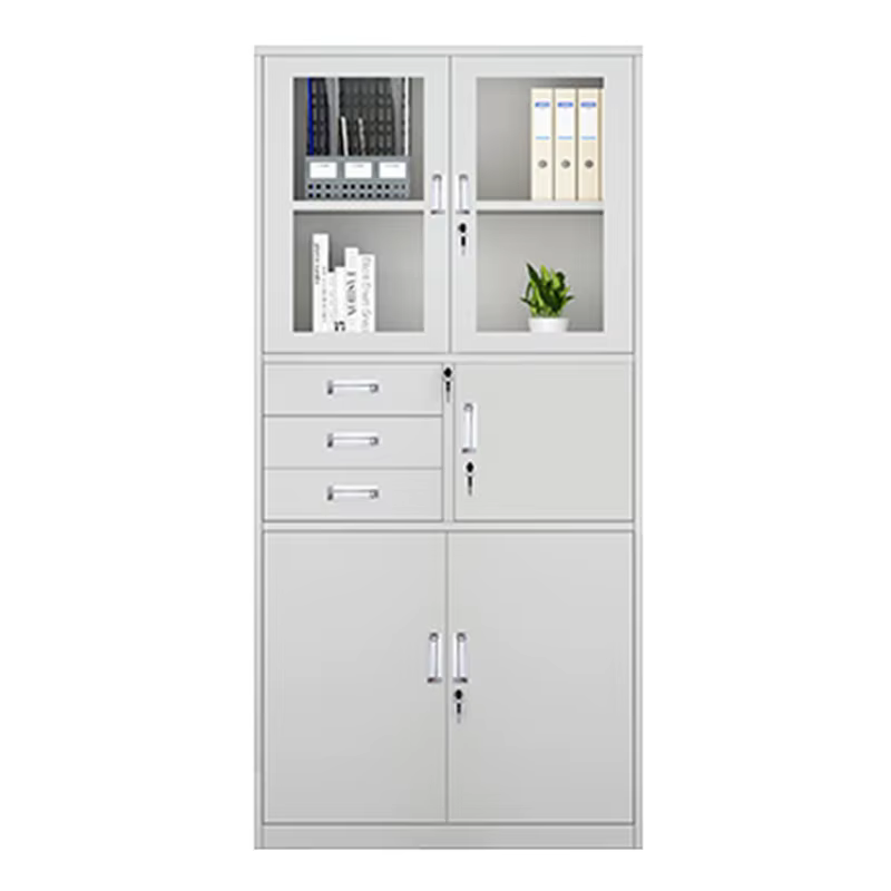 Armoire de rangement en acier, classeur à trois portes, avec serrure à clé