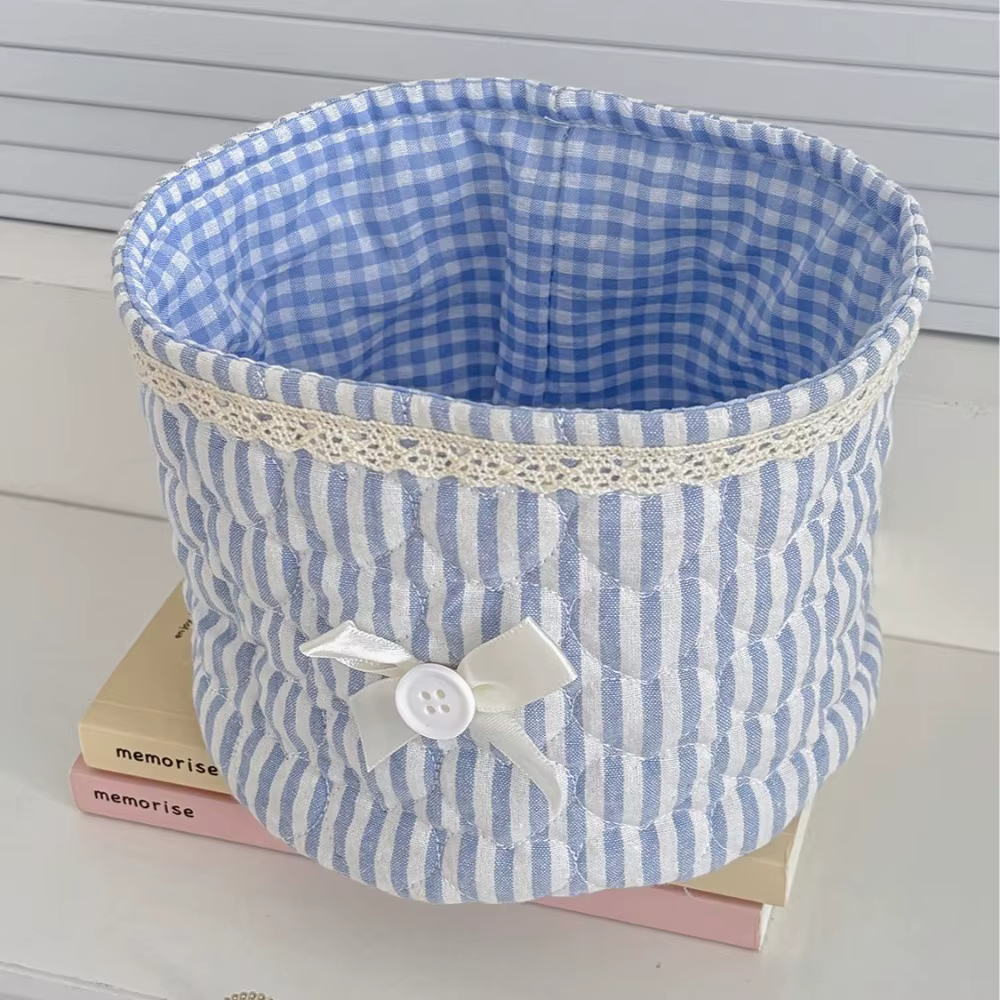 Boîte de rangement mignonne en forme de cœur avec nœud, panier de rangement rond pour bureau, en cot