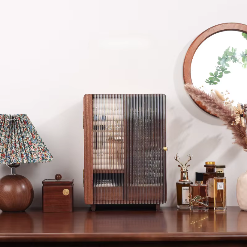 Armoire de rangement de bijoux vintage en bois massif