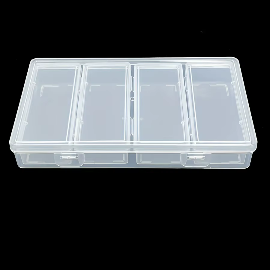 Boîte de rangement en plastique transparent à 4 séparateurs réglables, conteneur de fournitures d'ar