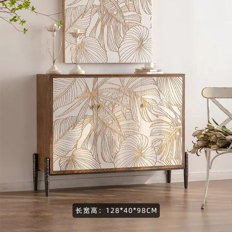 Buffet moderne à fleurs sculptées en bois massif, armoire de Buffet avec porte, grande armoire de ra