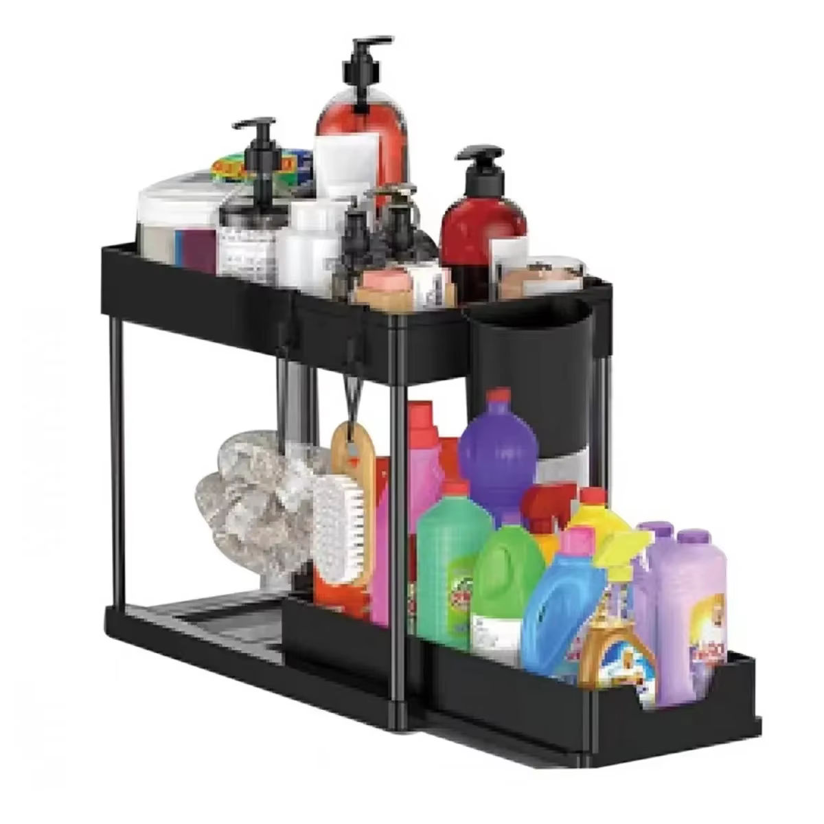 Support de rangement multifonctionnel à 2 niveaux sous l'évier, armoire coulissante, panier organisa