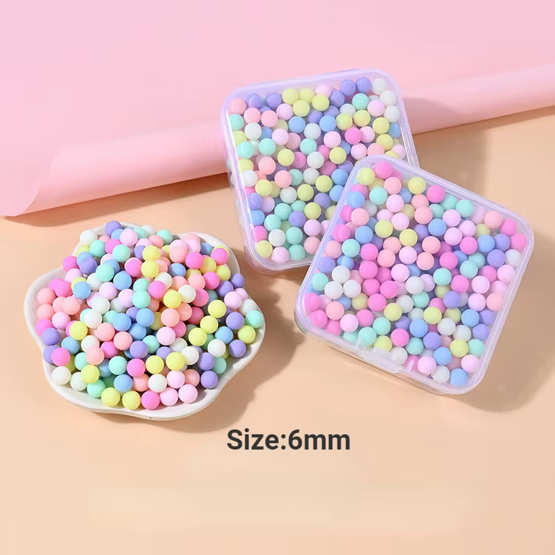 Boîte de couleurs Macaron 6-10mm, petite boule ronde Non poreuse, perles amples et mignonnes, coque 