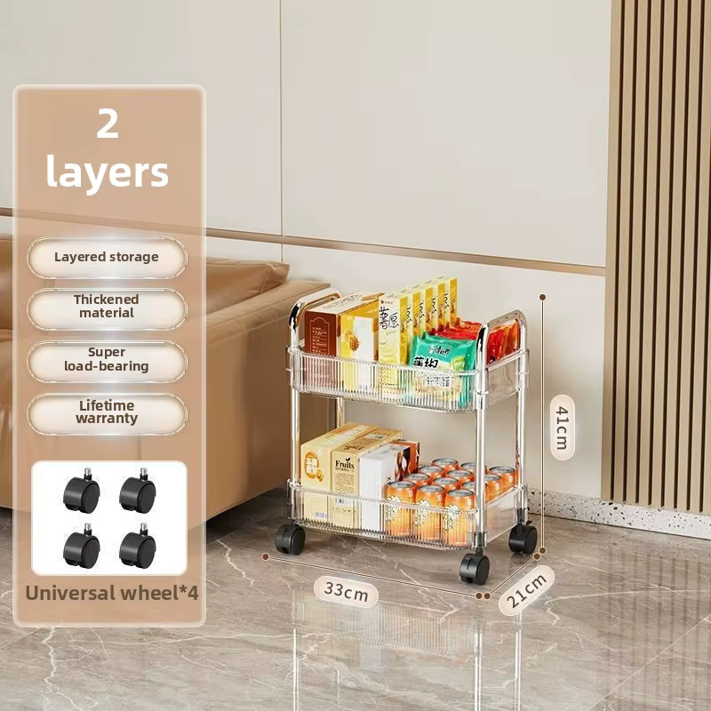Organisateur pour chambre à coucher, salon et bureau, chariot de rangement transparent à 3 niveaux a
