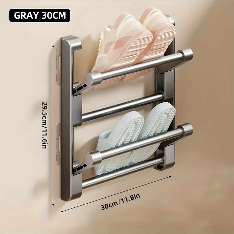 Étagère à chaussures murale non perforée, en matériau métallique, adaptée au rangement des chaussure