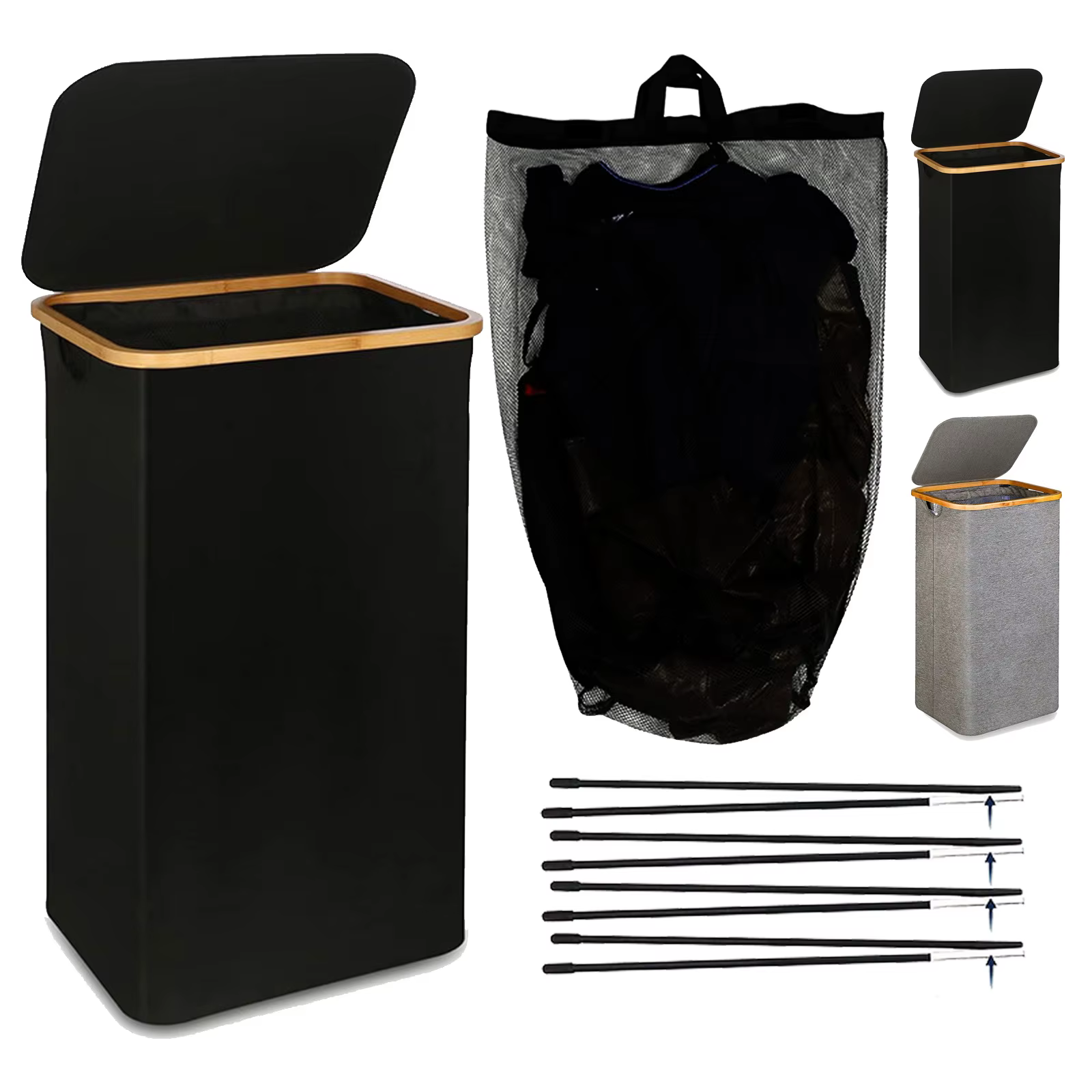 Panier à linge sale avec couvercle et sac intérieur, panier à linge de 100 litres, panier à linge pl