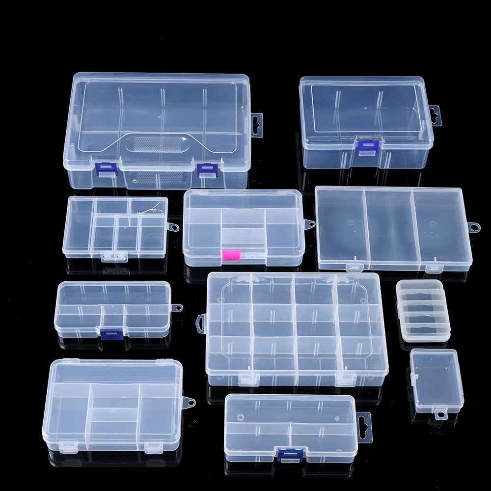 Boîte de rangement en plastique transparent, petite boîte carrée multi-styles pour bijoux, broderie 