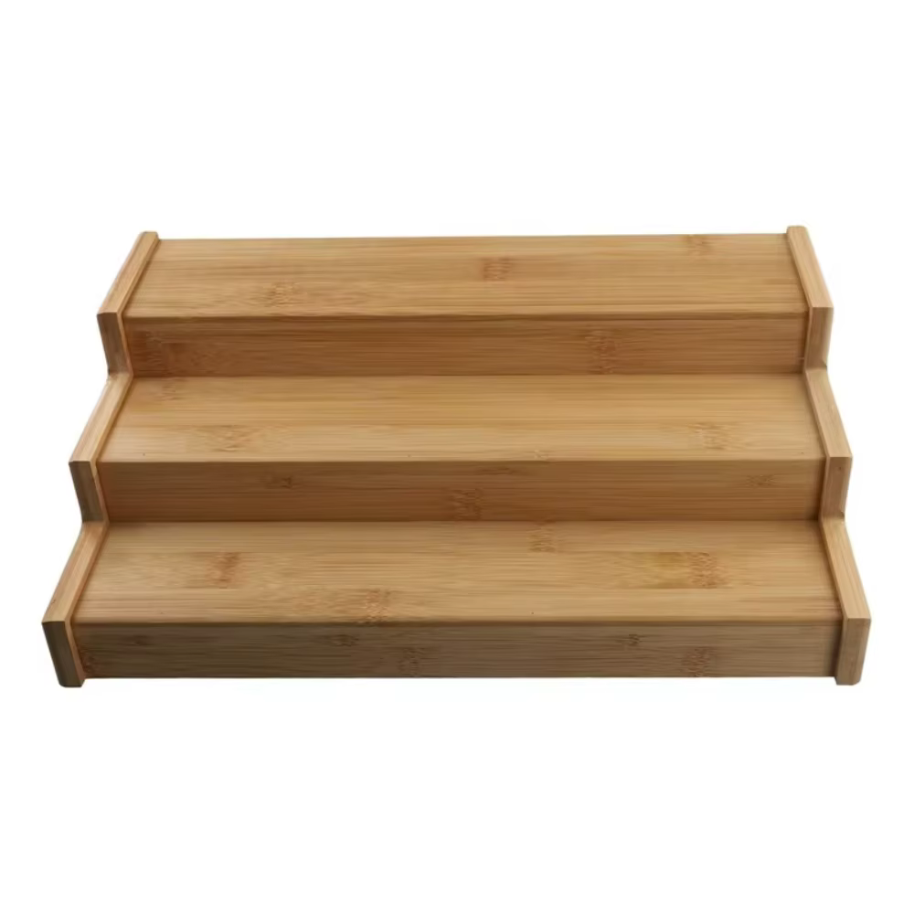 Étagère à Épices en Bois Massif à 3 Niveaux, Organisateur de Condiments Multi-Niveaux Gain de Place,