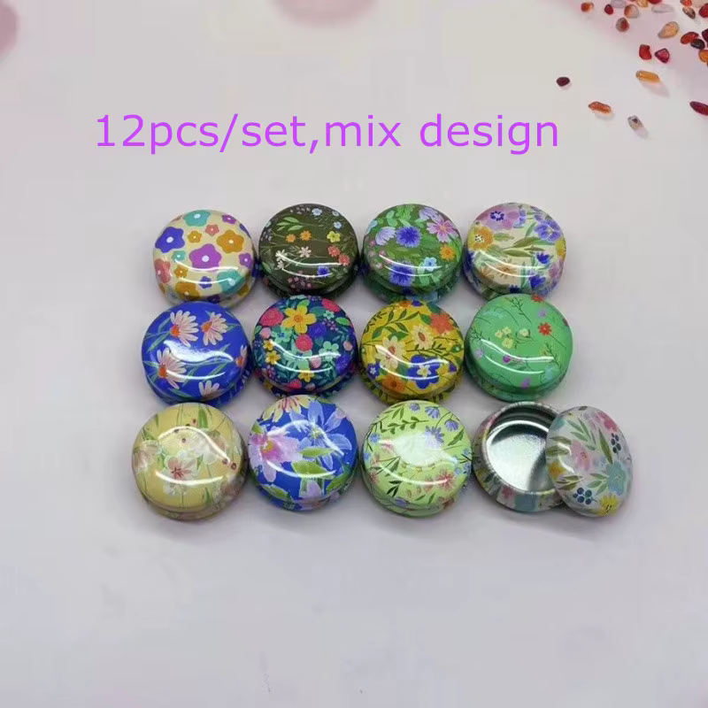 Mini boîtes rondes en métal, 12 pièces, avec Design Floral élégant, conteneurs de rangement portable