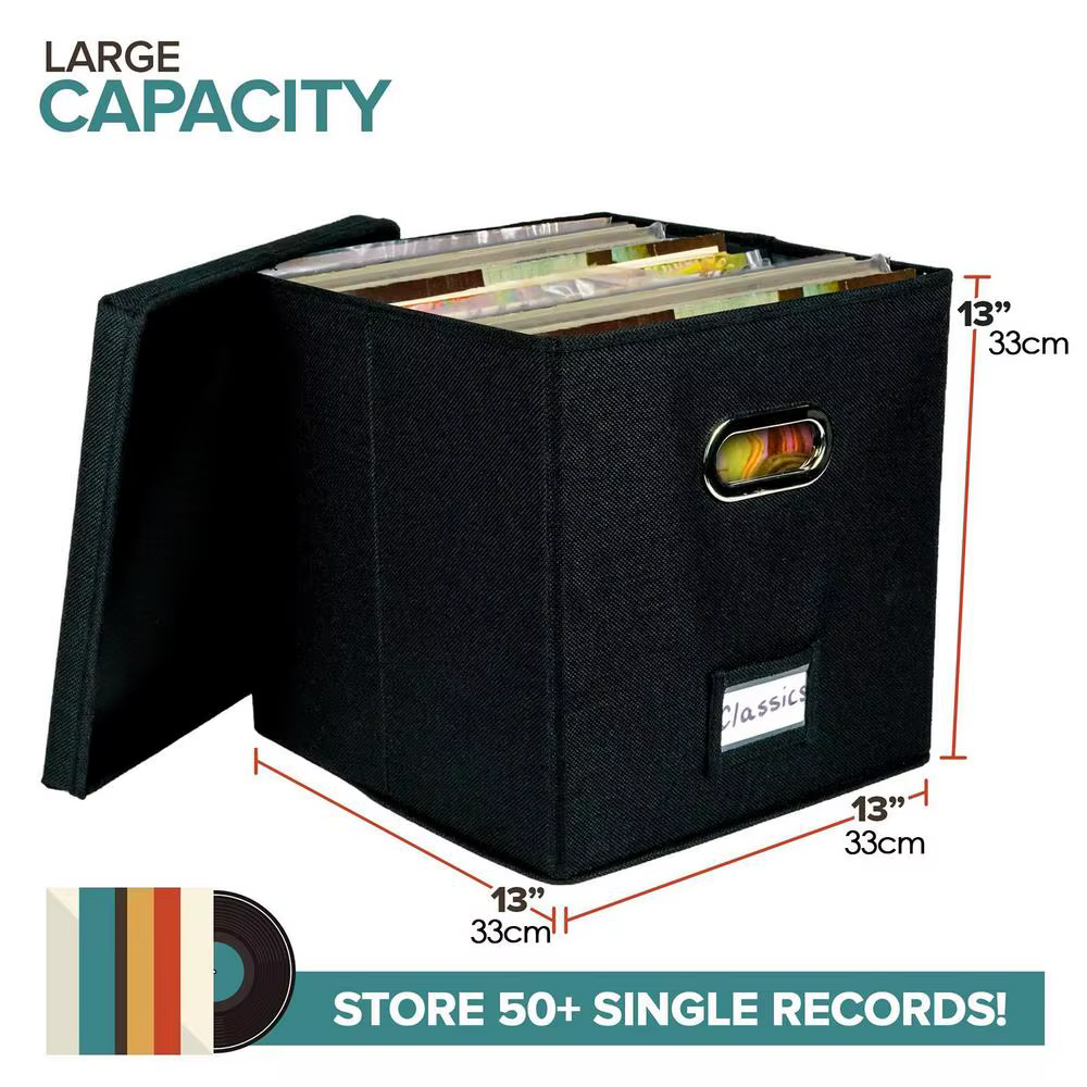 Boîte de rangement pour disques vinyles, grande capacité, pliable, pour 50 albums LP, organisateur e