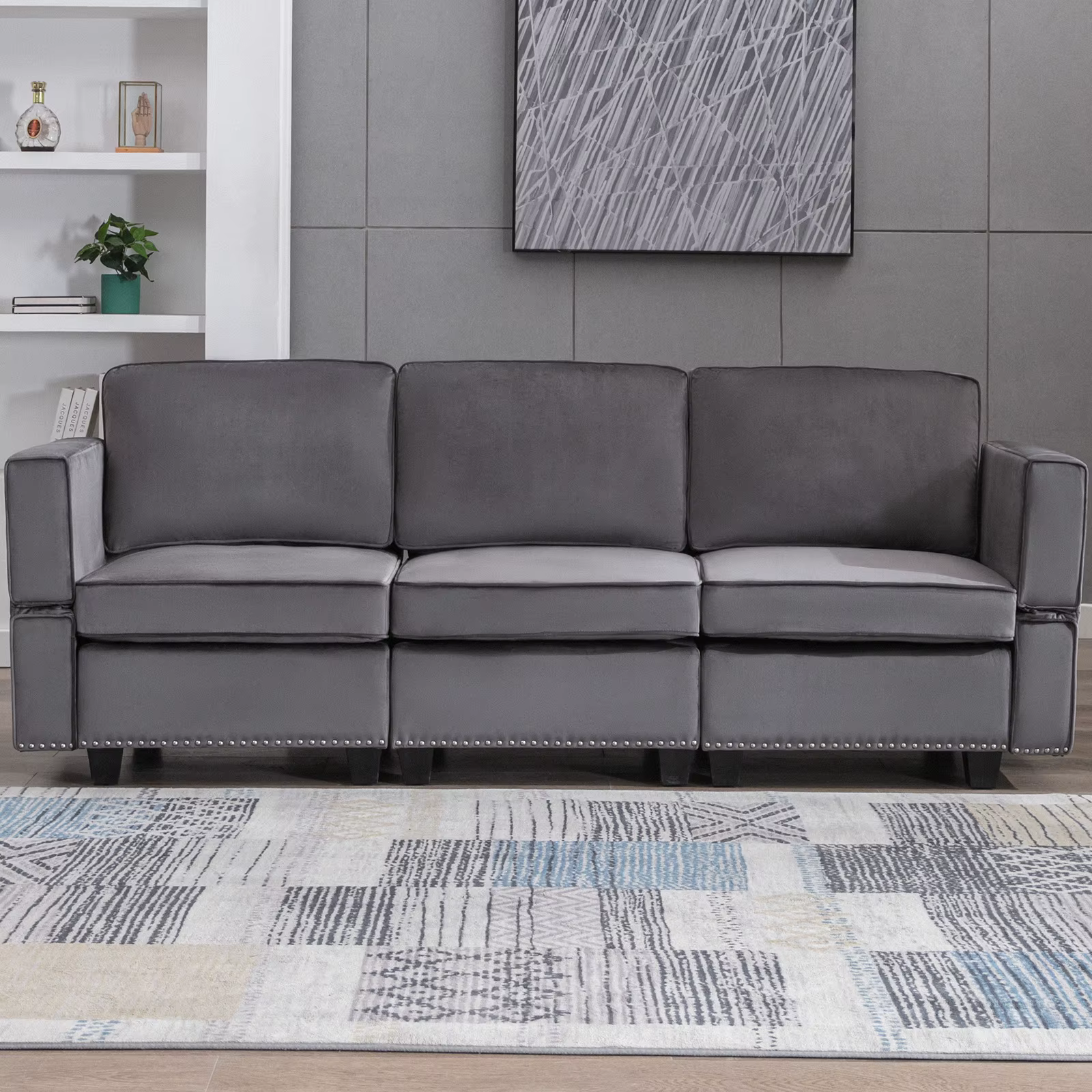 HORGgland-Canapé convertible en O, canapé sectionnel gris foncé modulaire, dossier et accoudoirs rég