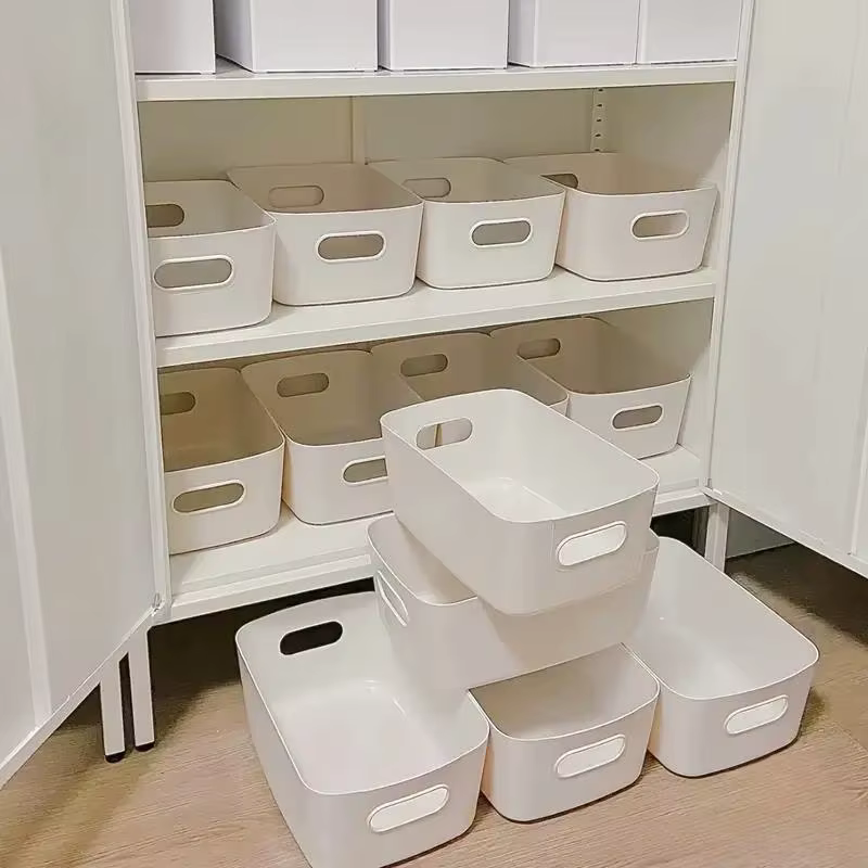 Boîte de rangement de grande capacité avec couvercle, panier de rangement de jouets en plastique dom