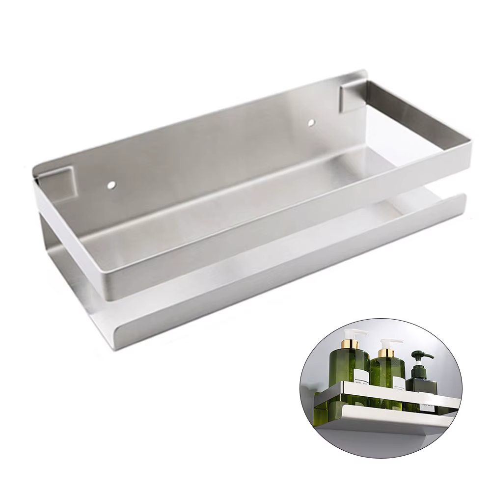 HOShelf-Porte-shampooing carré auto-adhésif en acier inoxydable, support mural de douche, rangement 