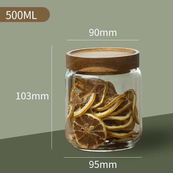 Couvercle en bois verre hermétique bidon cuisine bouteilles de stockage pots récipient alimentaire G