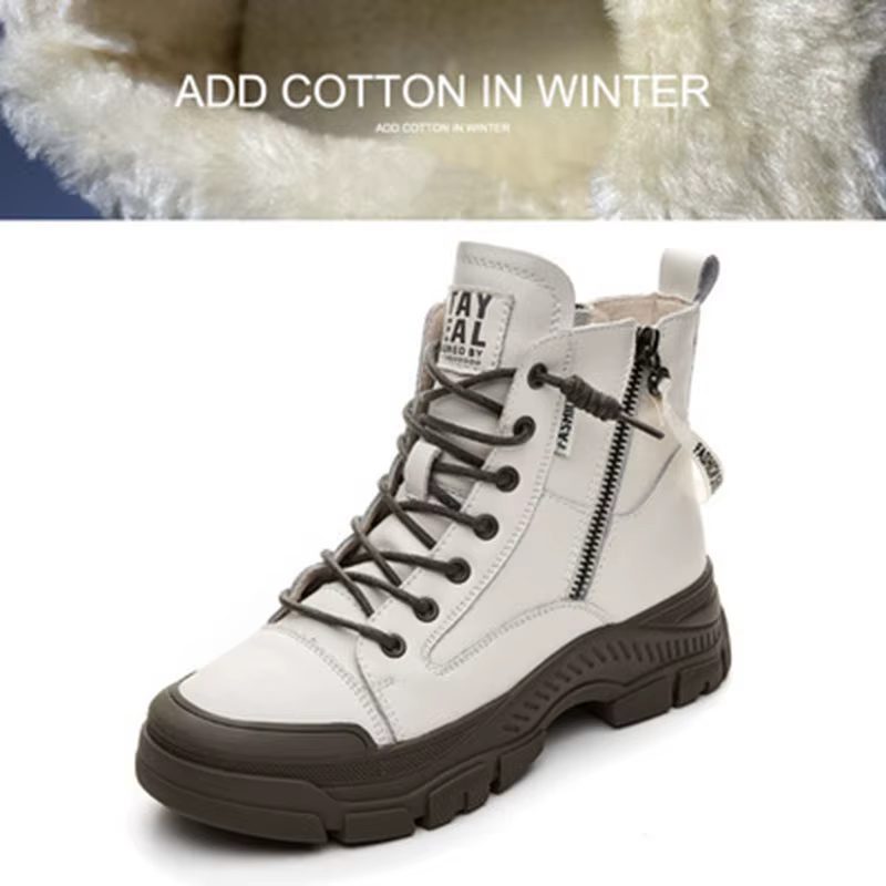 Chaussures d'hiver 2026 en cuir véritable, bottes tendance pour femmes, semelle épaisse, fourrure ch