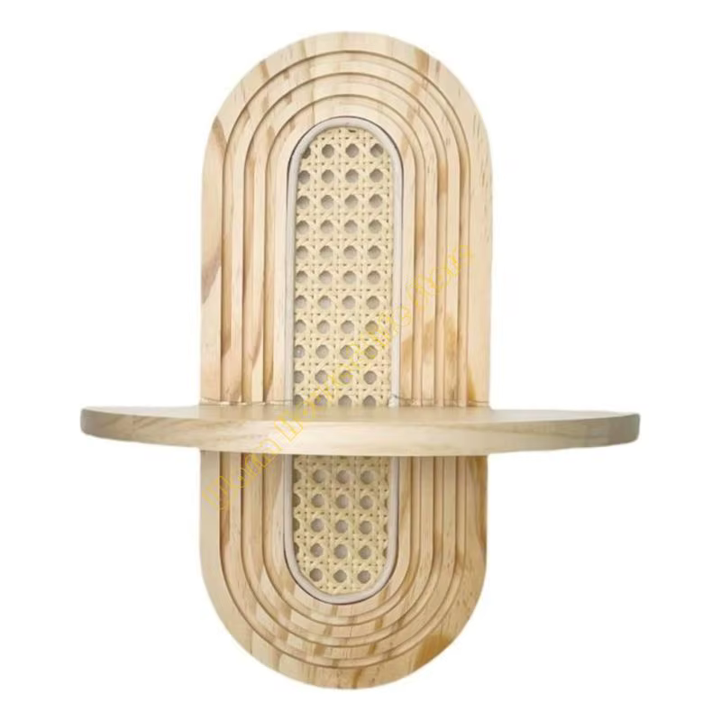 Décorts muraux d'étagère en bois naturel avec rack rangement rangement suspendu accent accent Rattan