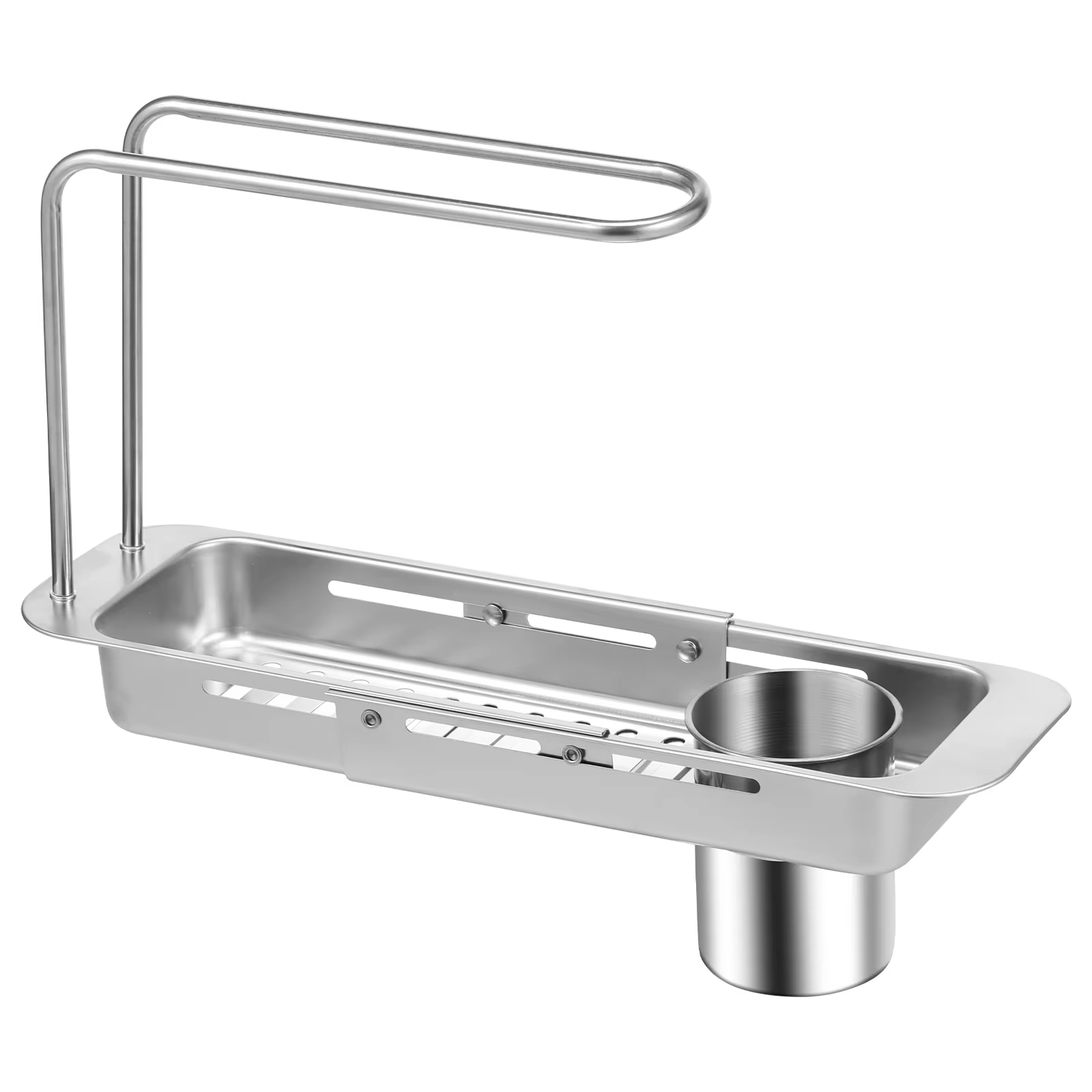 Étagère de vidange d'évier télescopique, support d'éponge à savon, panier de rangement en acier inox