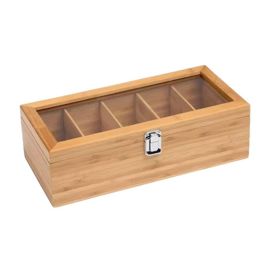 Boîte de rangement pour sachets de thé en bambou, support portable pour sachets de thé avec 5 compar