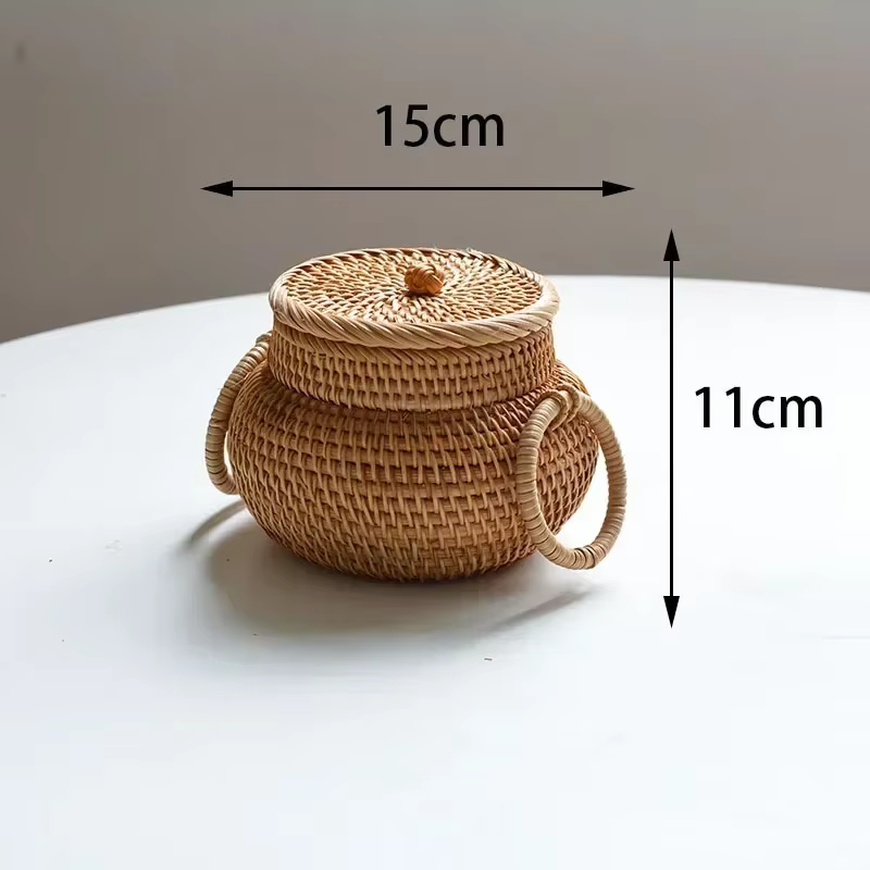 Nouvelles boîtes rondes en rotin avec couvercle, plateau en osier polyvalent tissé à la main, décora