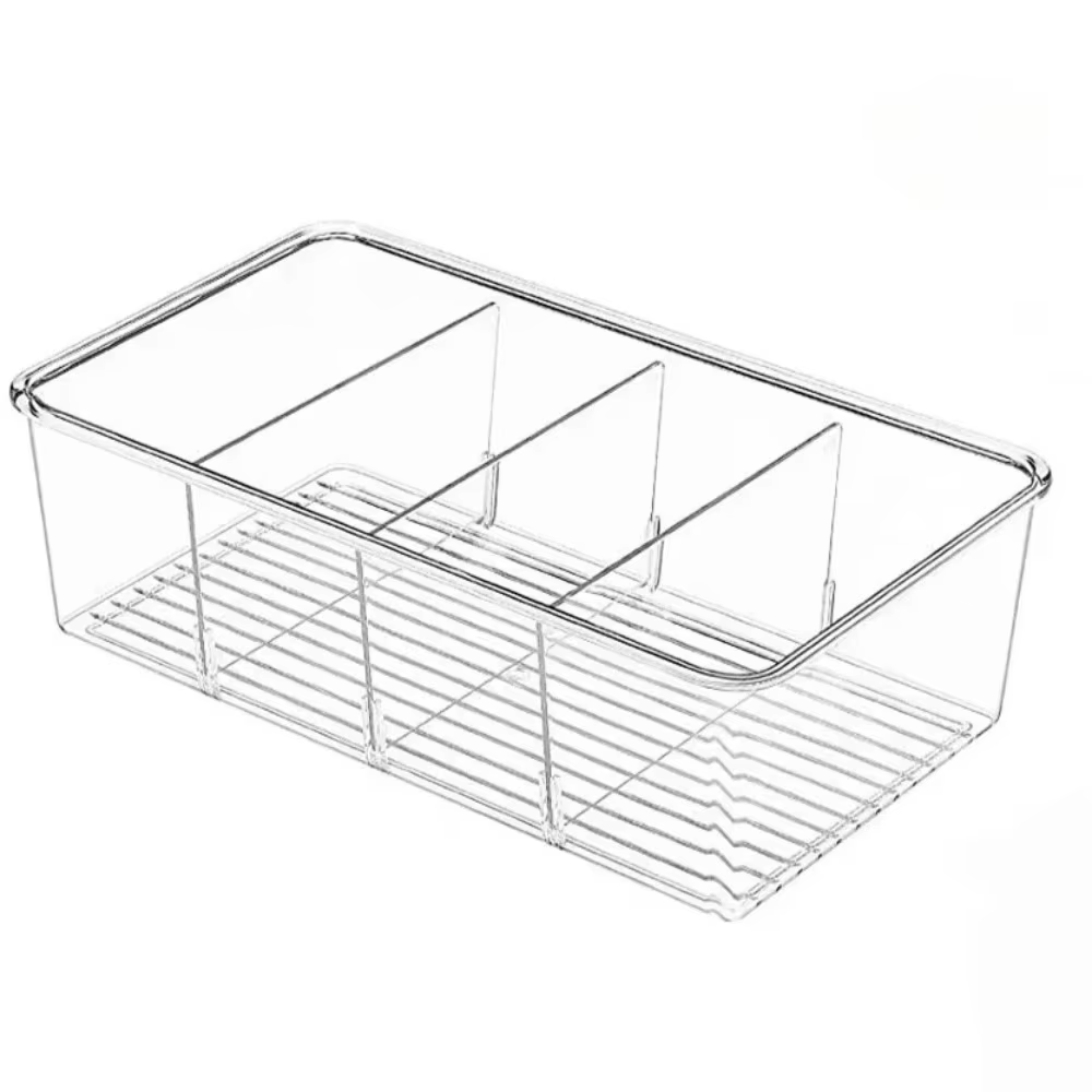 Boîte à tiroirs de cuisine à 4 grilles, boîte de rangement transparente de grande capacité pour réfr