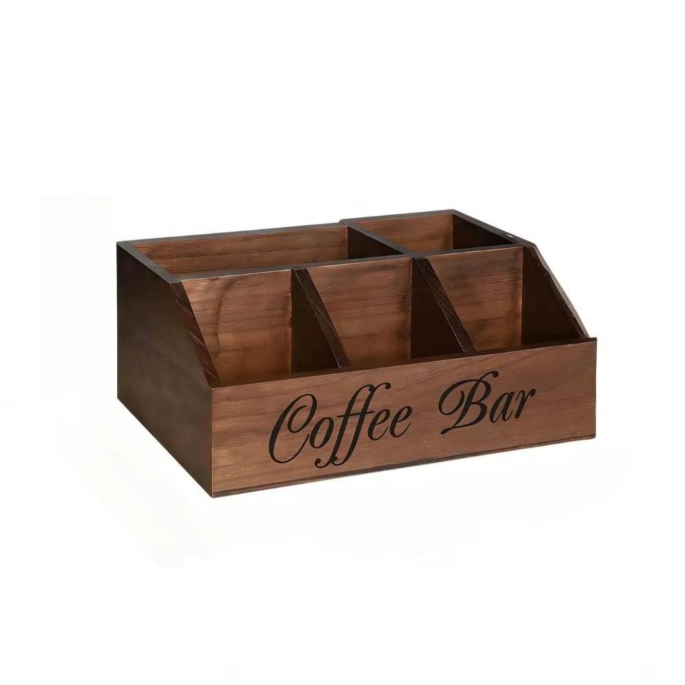 Organisateur de bar à café en bois, boîte de rangement multi-compartiments en bois pour capsules de