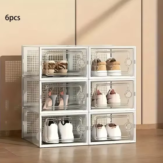Boîtes à chaussures transparentes empilables, 6/12 pièces, boîtes de rangement en plastique pour cha