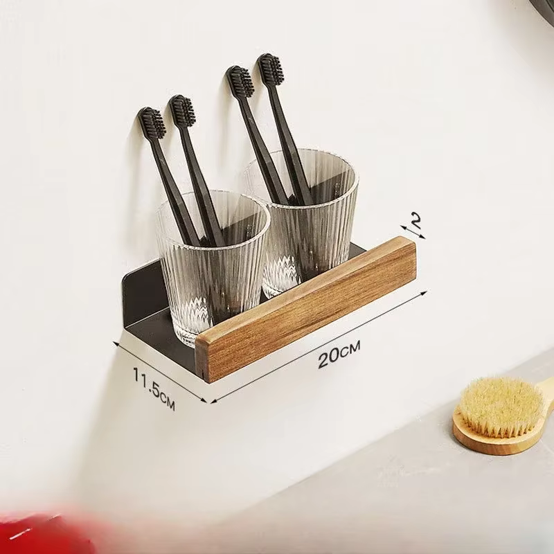 Étagère murale de salle de bain, support de rangement sans poinçon, étagères de salle de bain en boi