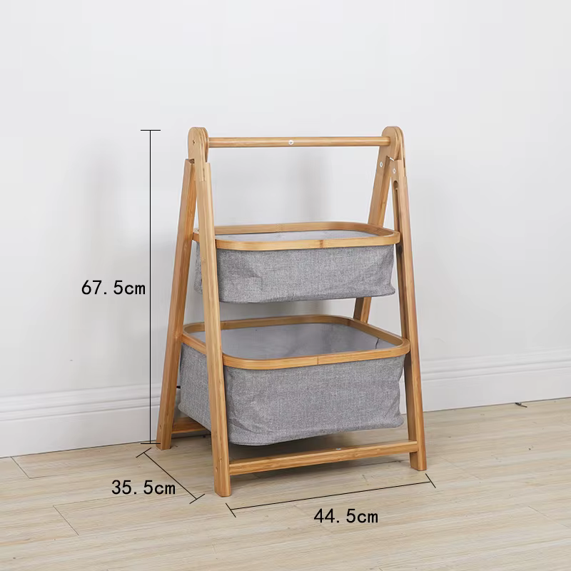 Panier à linge pliable à deux niveaux, panier à vêtements en tissu de bambou, support de rangement d