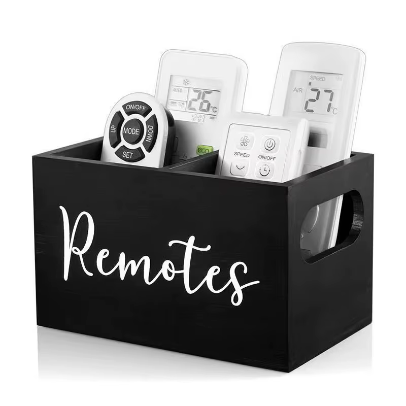 Boîte de rangement en bois pour télécommande, avec séparateurs, organisateur de maquillage, sachet d