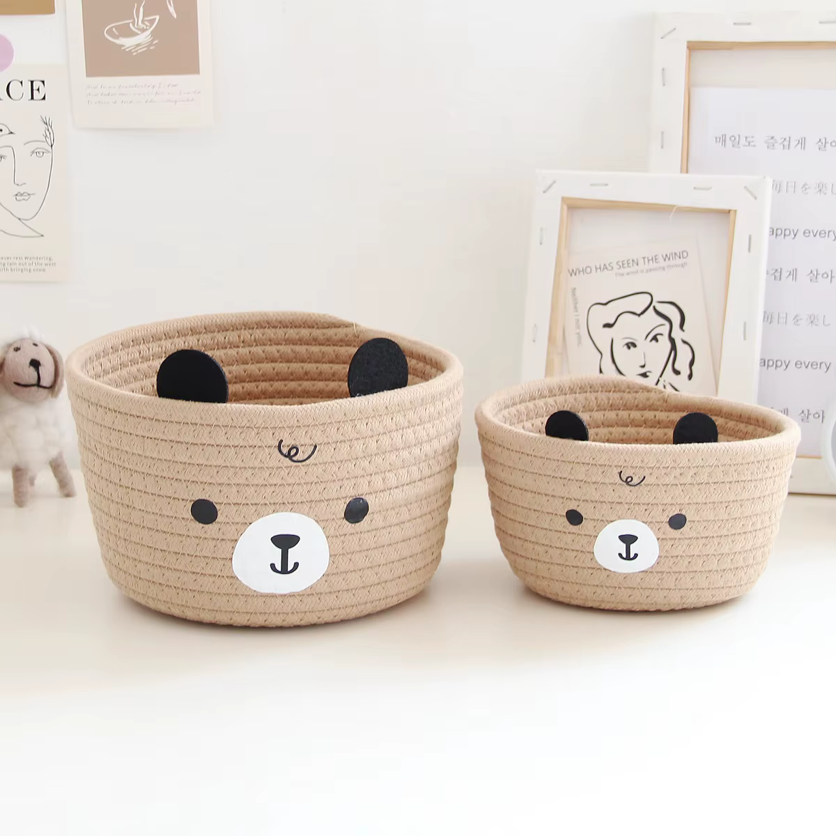 Paniers de rangement mignons en rotin tissé, décoration de chambre à coucher, étui de rangement pour