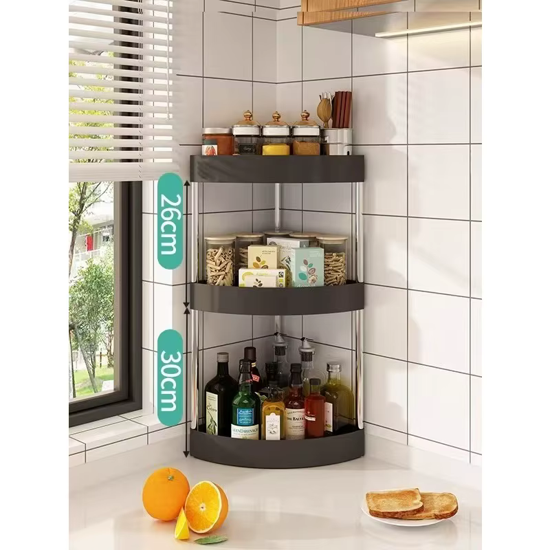 Étagère de cuisine à trois niveaux pour usage domestique, support d'angle pour salle de bain, étagèr