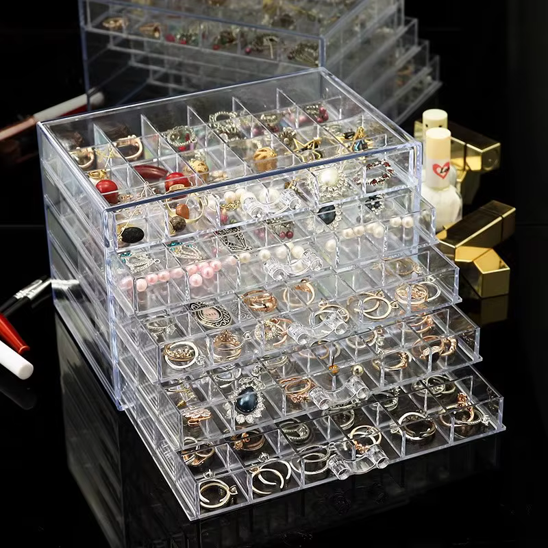 Boîte de Rangement Transparente pour Boucles d'Oreilles, Présentoir à Bijoux avec 5 Tiroirs, 120 Pet