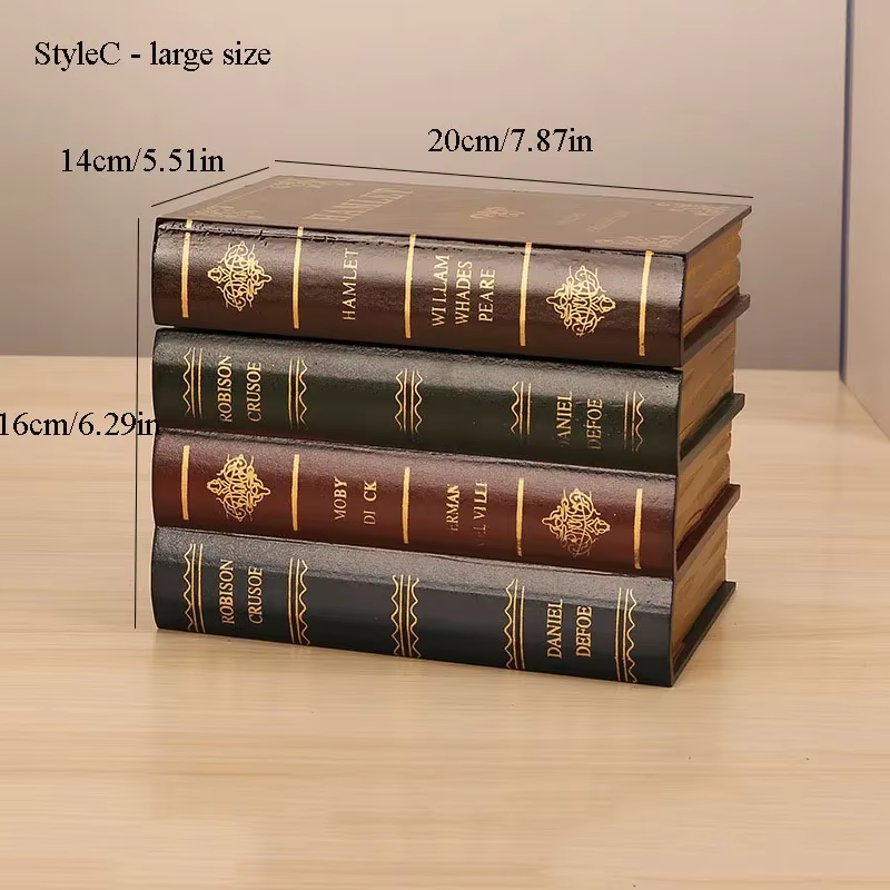 Boîte de rangement en bois rétro en forme de livre avec couvercle, empilable, aspect livre exquis, o