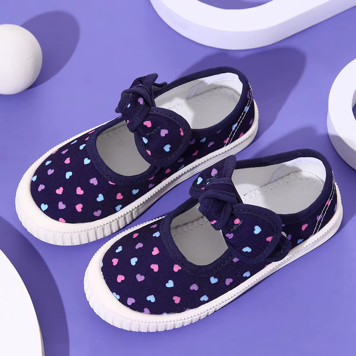 Chaussures en toile pour filles, baskets décontractées avec joli nœud et imprimé Velcro, design larg