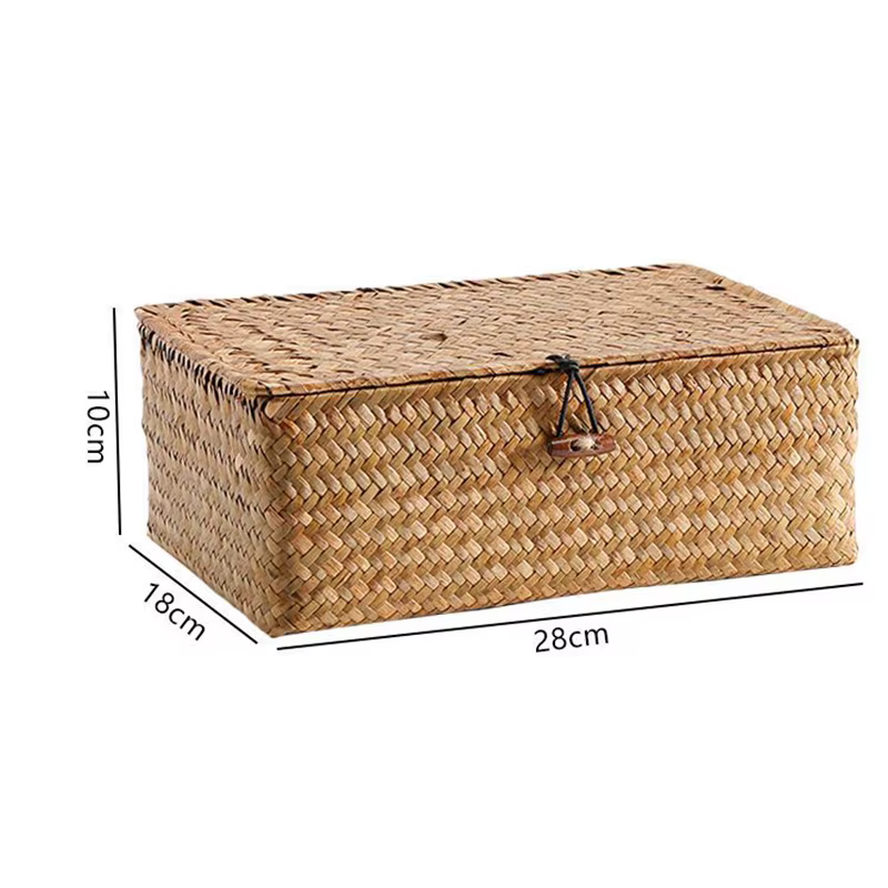 Boîte de rangement de tissage de paille, organisateur rétro, boîtes de meubles, conteneur Portable,