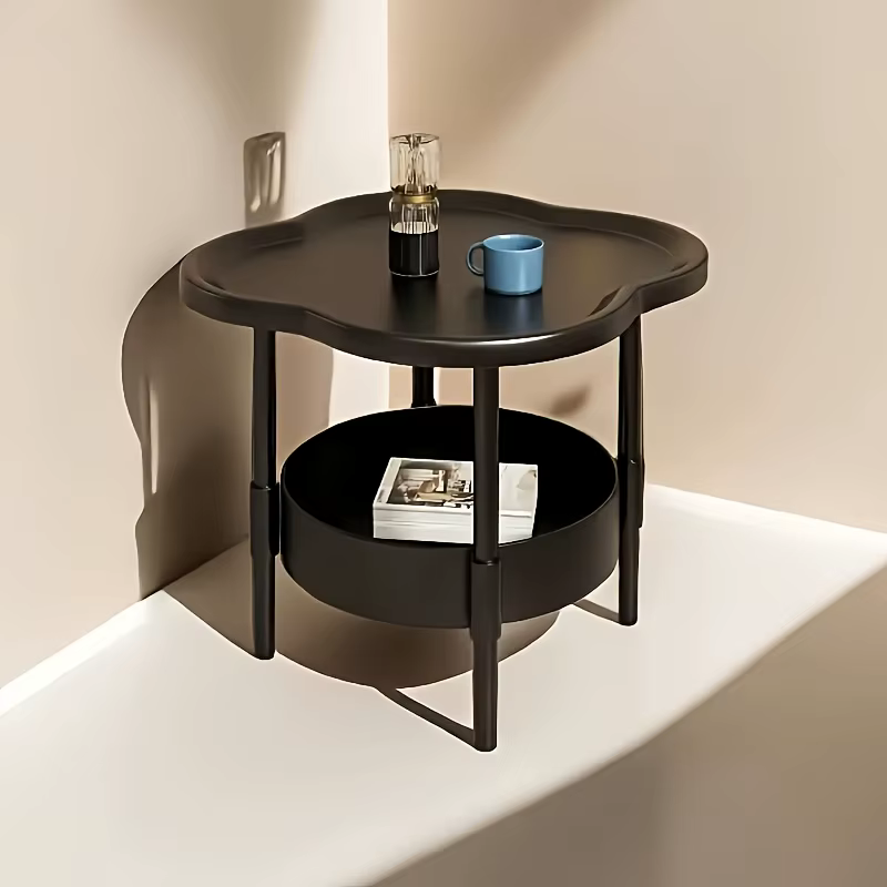 [Table d'appoint élégante] Table d'appoint ronde moderne et élégante avec étagère de rangement |   É