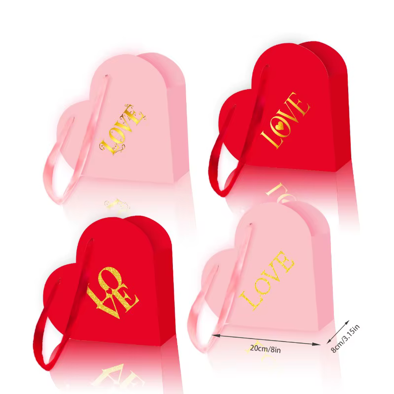 Coffret cadeau en forme de cœur 12 pièces, boîte à main et panier pliant avec sacs de Bouquet vides,