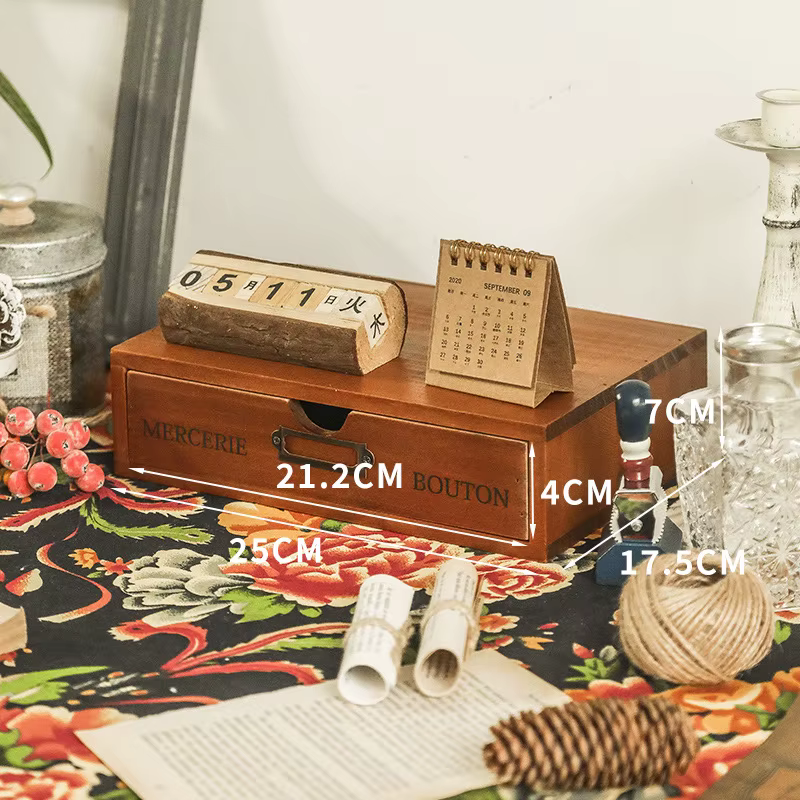 Boîte de rangement de bureau en bois antique, type tiroir, boîte à cosmétiques de style japonais