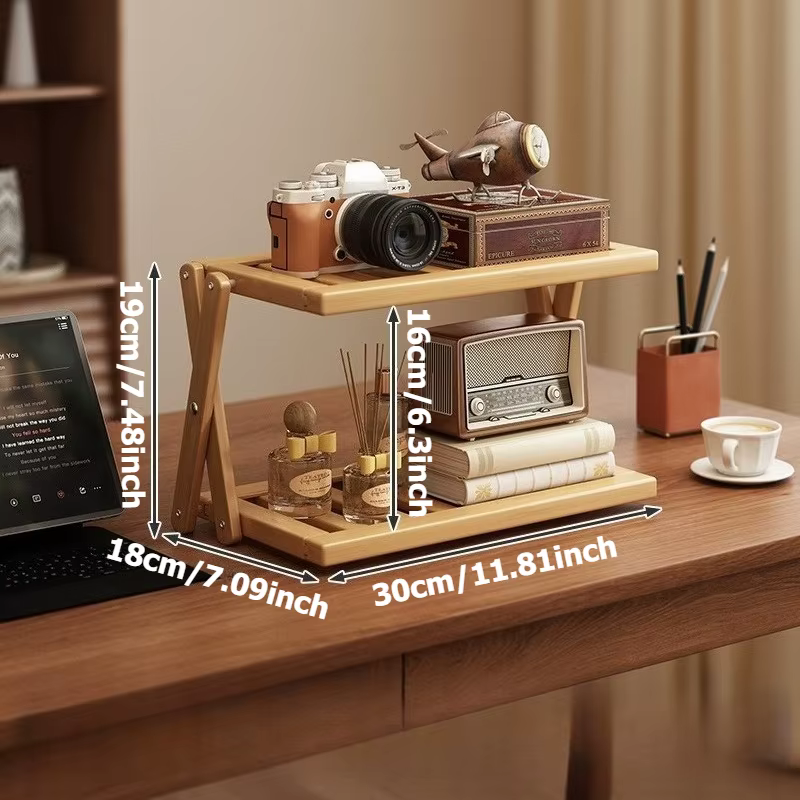 Étagère pliable en bambou, robuste, rétro, à 3 niveaux, pour tasses, multi-usages, pour petits espac