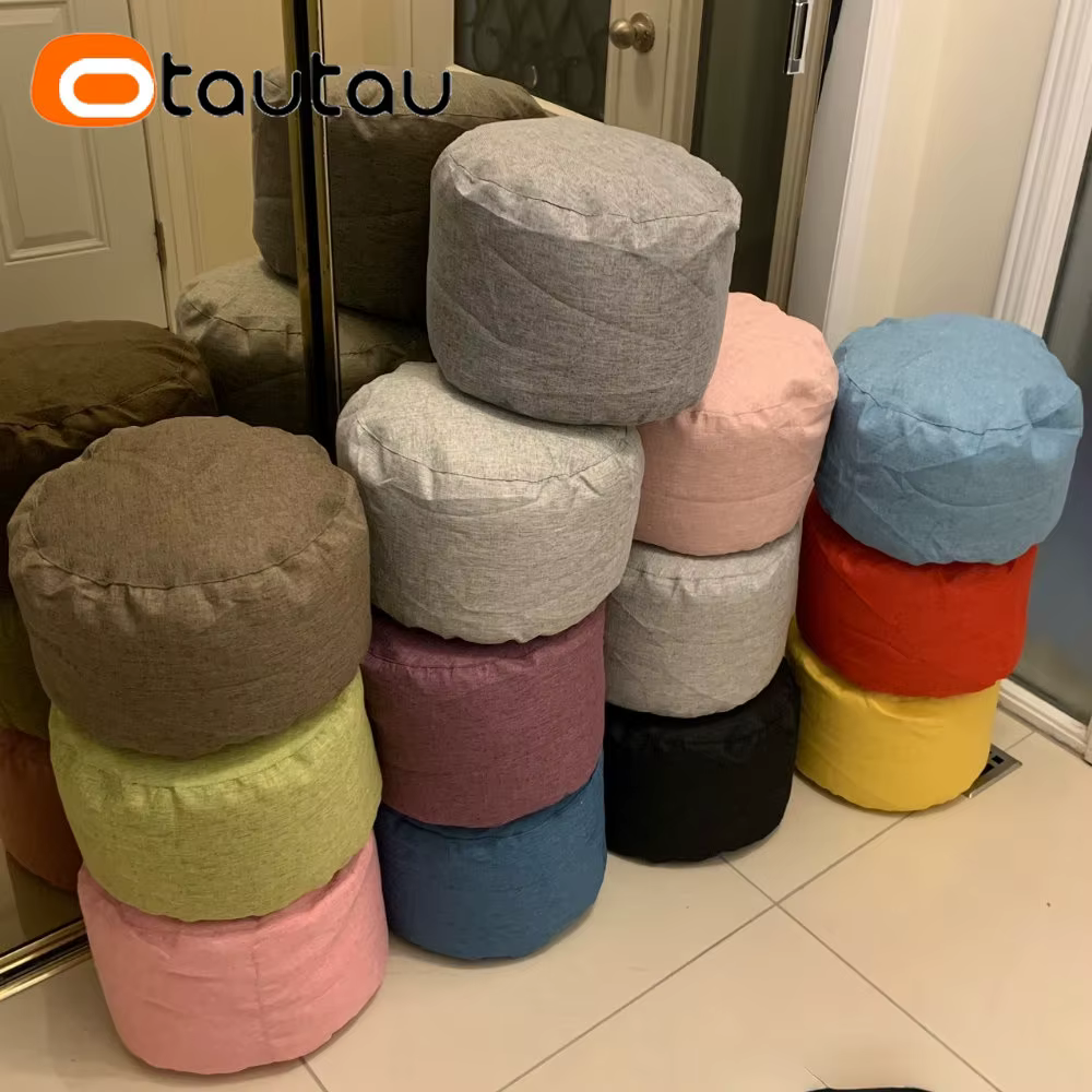 OTAUTAU tabouret rond D30cm * H20cm pouf en lin pouf avec remplissage pouf Pouf repose-pieds Tatami 
