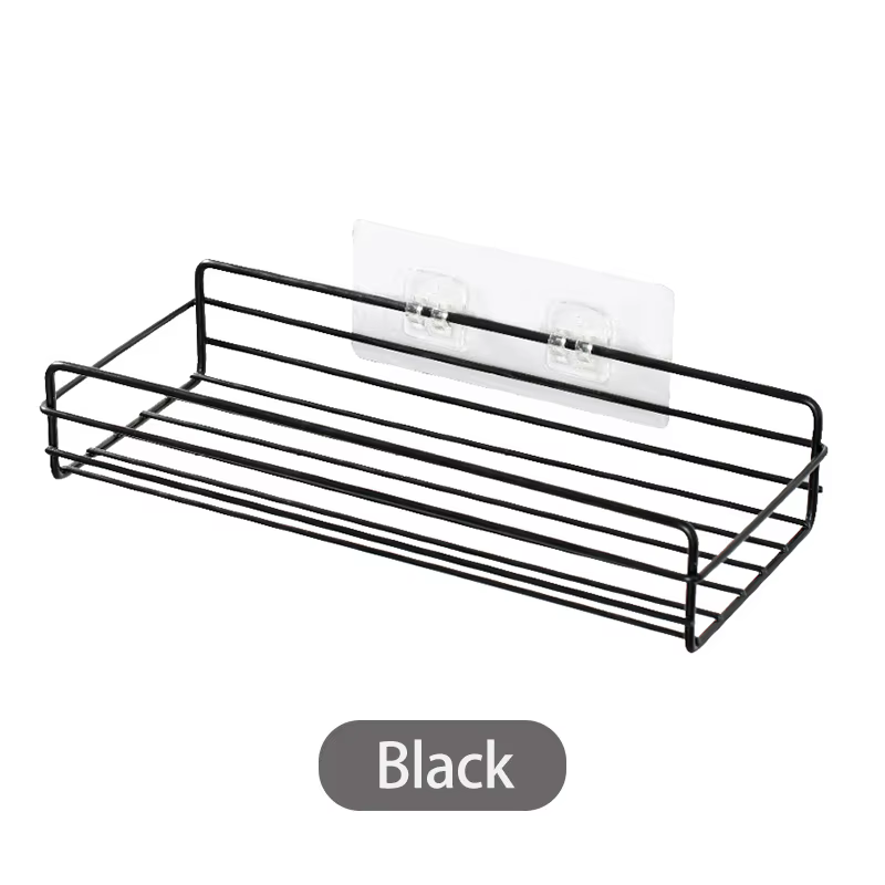 HOStorage-Étagère de cuisine T1 noire, cadre d'angle en fer, caddie de douche monté sans poinçon T1